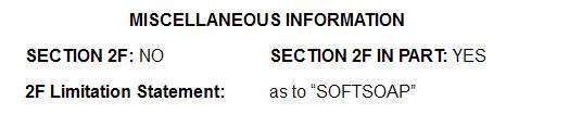 Sample TRAM database view with Section 2F marked as "NO and Section 2F in part marked as "YES" and the 2F Limitation Statement Field containing the wording as to 